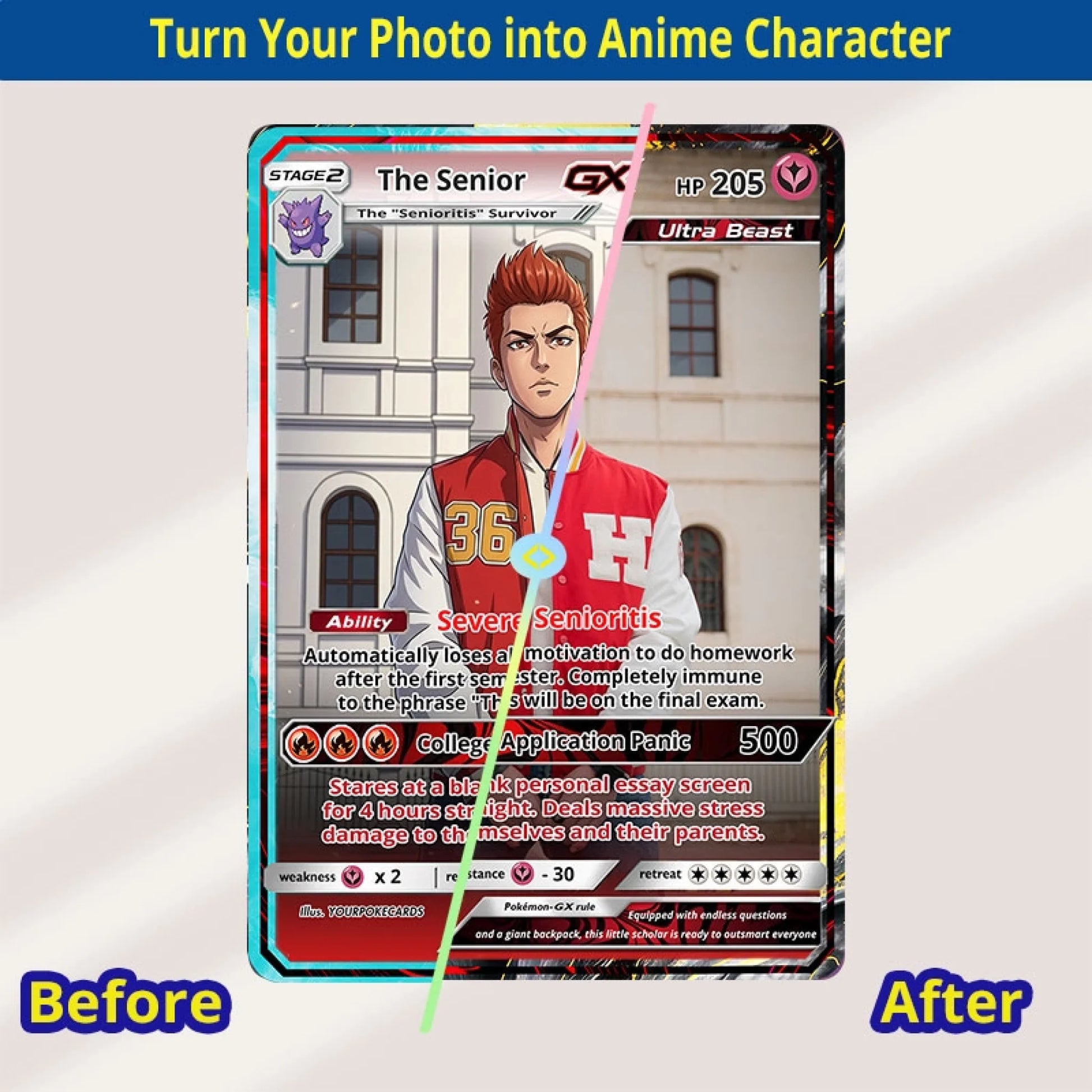 Custom Pokemon Cards High School Senior Gift, Personalized Pokemon Card Custom Animated Style, Customizable Pokemon Cards - YPC-50 (5)