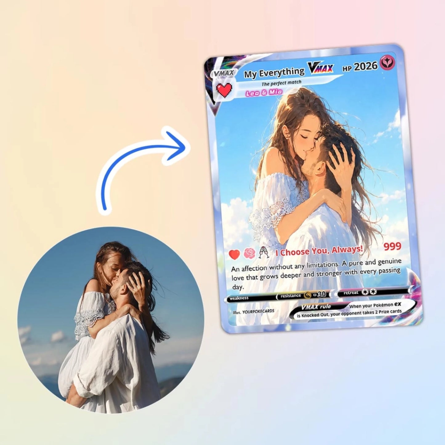 Custom Pokemon Card Couple Gift, Romantic Anniversary Keepsake, Personalized Boyfriend Girlfriend Trading Card - YPC-79 (3)