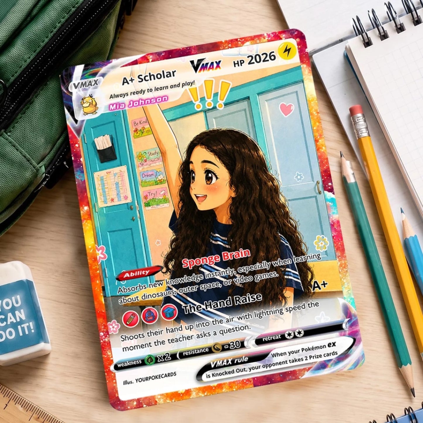 Custom Pokemon Card Back to School Gift, First Day of School Keepsake, Personalized Kids Trading Card - YPC-80 (5)