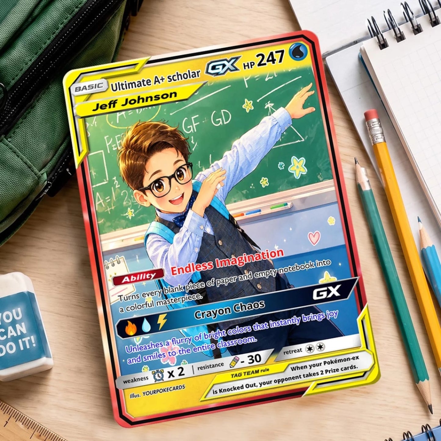 Custom Pokemon Card Back to School Gift, First Day of School Keepsake, Personalized Kids Trading Card - YPC-81 (4)