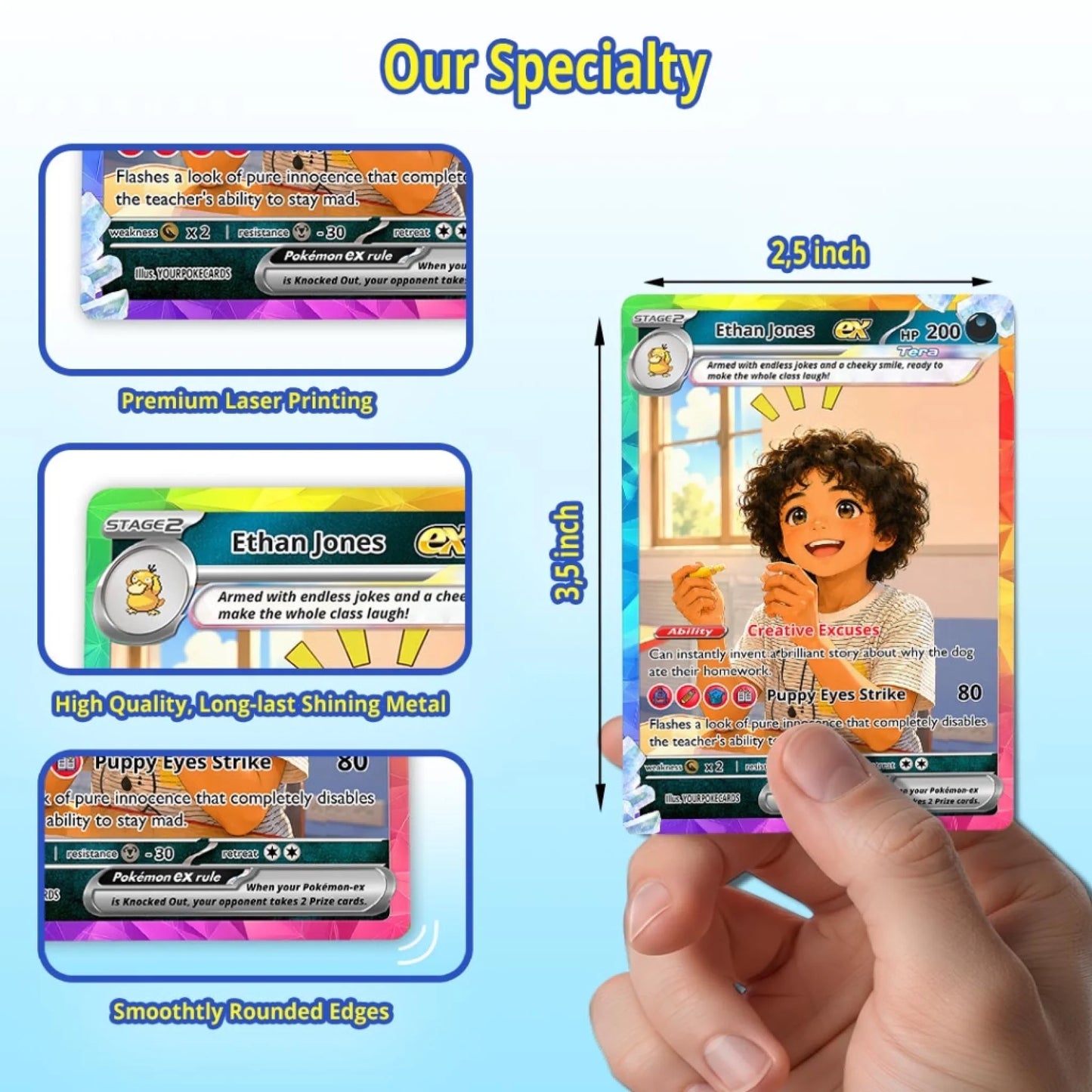 Custom Pokemon Card Back to School Gag Gift, Funny Personalized Kids Trading Card, Lovable Troublemaker First Day of School Keepsake - YPC-82 (2)
