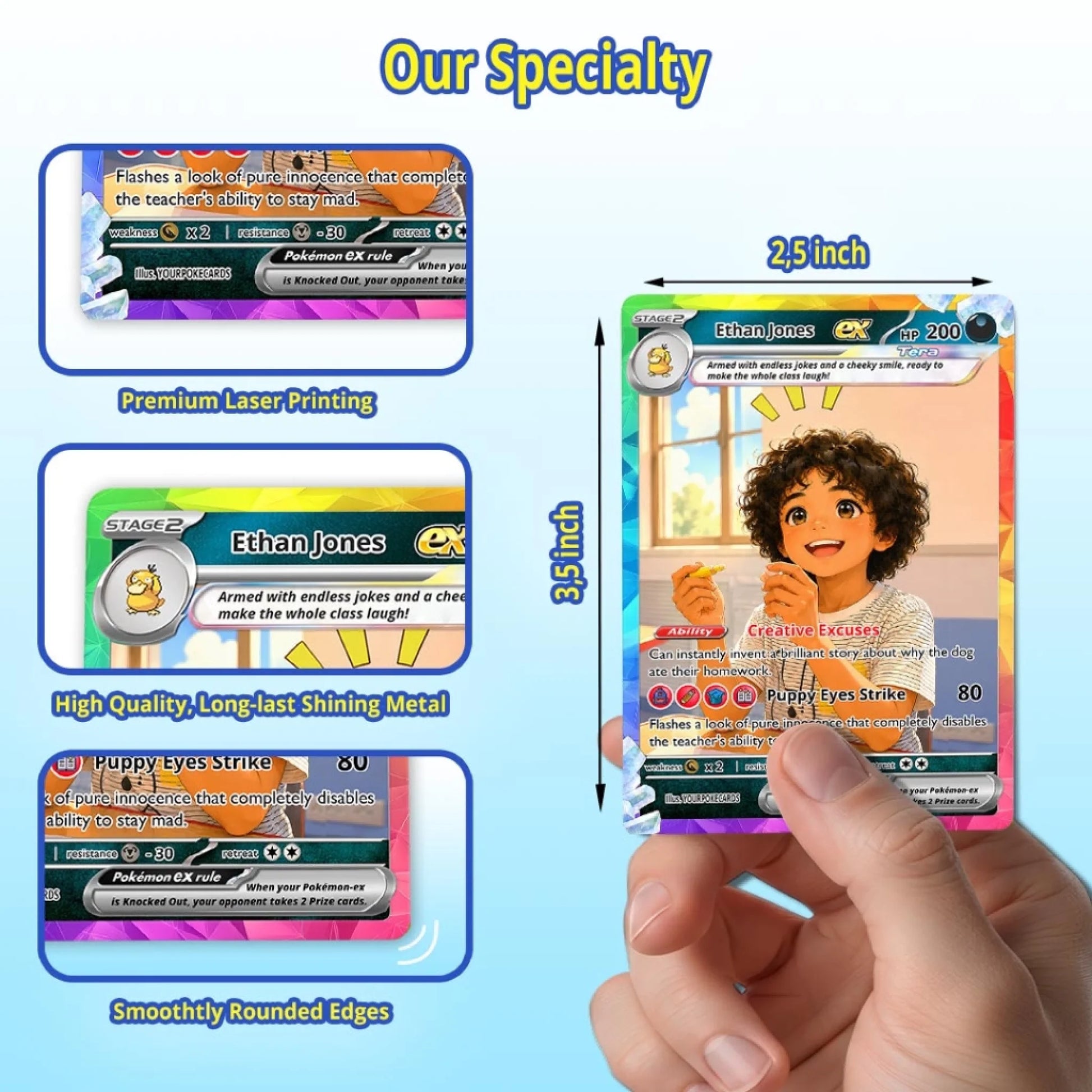 Custom Pokemon Card Back to School Gag Gift, Funny Personalized Kids Trading Card, Lovable Troublemaker First Day of School Keepsake - YPC-82 (2)
