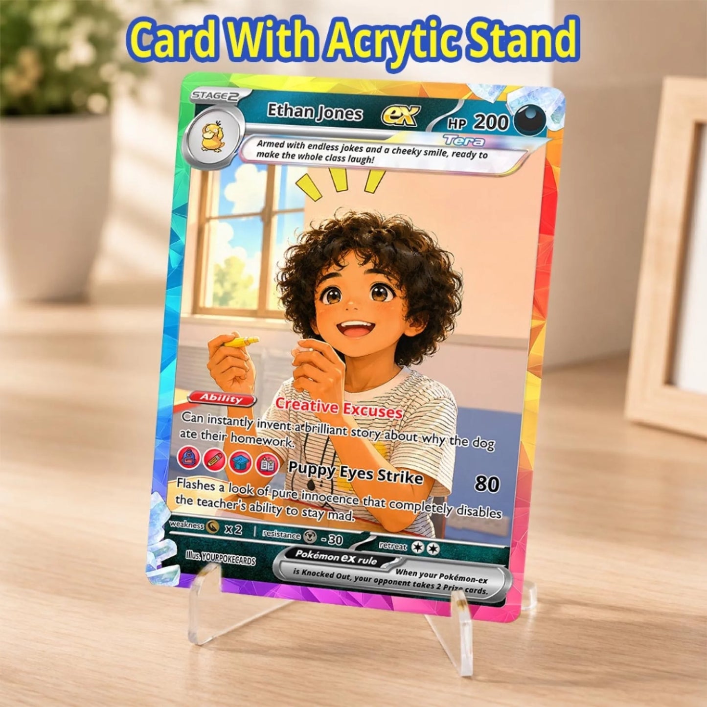 Custom Pokemon Card Back to School Gag Gift, Funny Personalized Kids Trading Card, Lovable Troublemaker First Day of School Keepsake - YPC-82 (1)