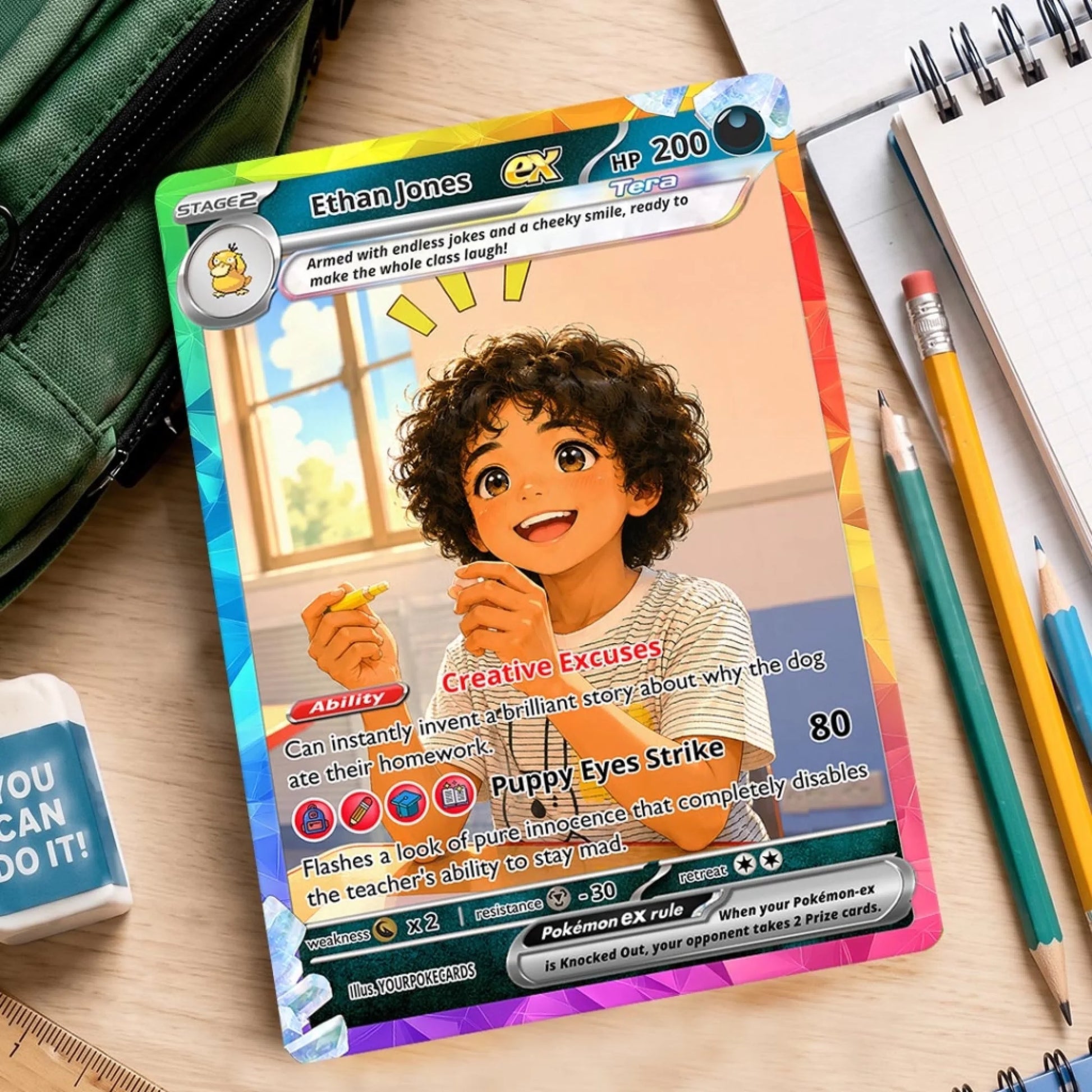 Custom Pokemon Card Back to School Gag Gift, Funny Personalized Kids Trading Card, Lovable Troublemaker First Day of School Keepsake - YPC-82 (5)