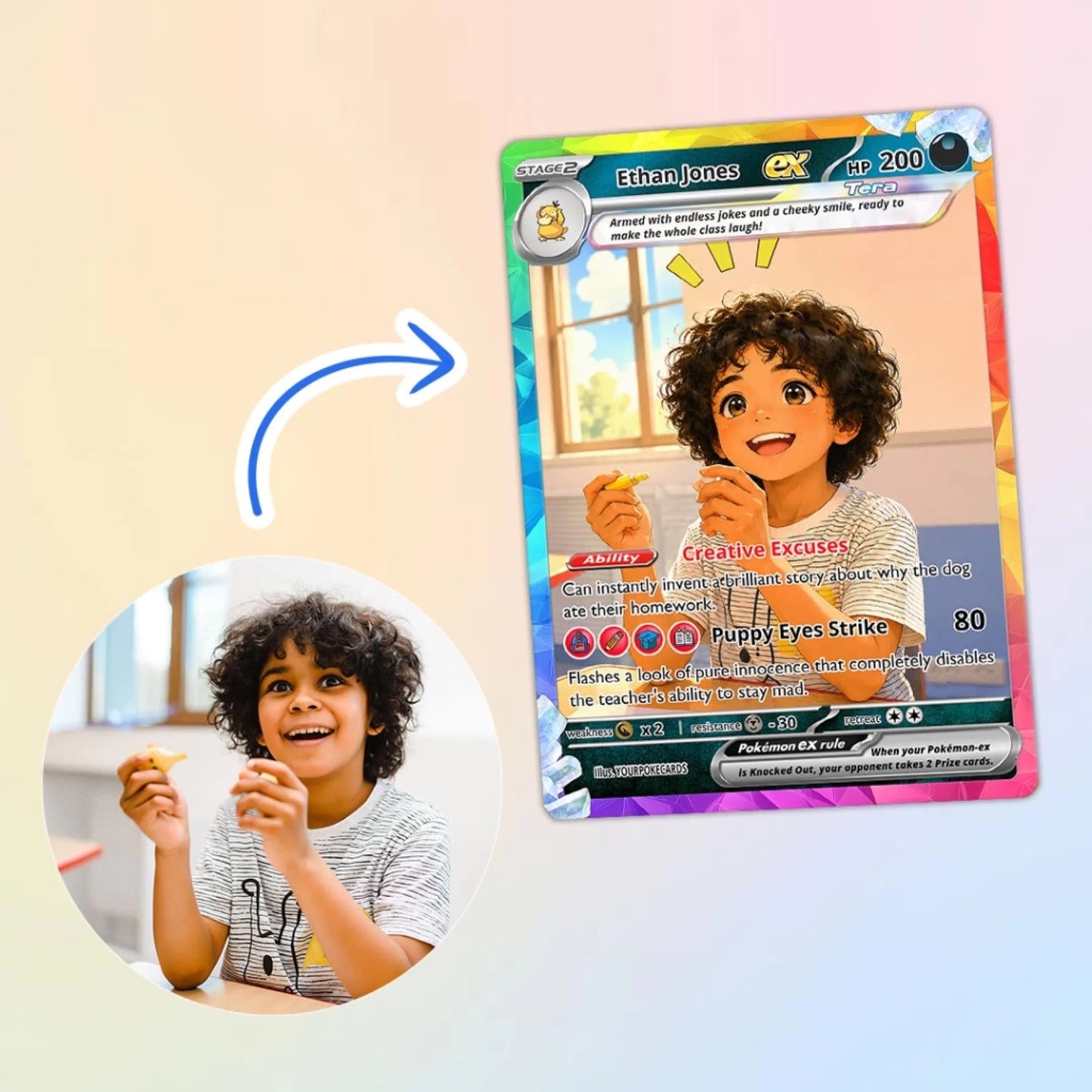 Custom Pokemon Card Back to School Gag Gift, Funny Personalized Kids Trading Card, Lovable Troublemaker First Day of School Keepsake - YPC-82 (4)