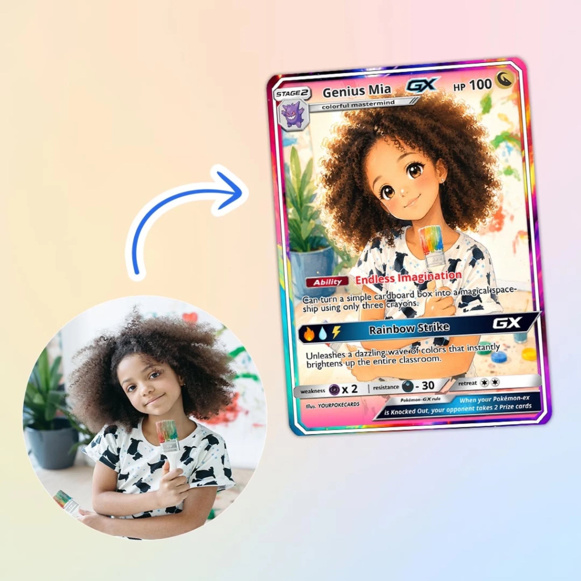 Custom Pokemon Card Back to School Gift, Little Artist Personalized Kids Trading Card, Creative Genius Keepsake - YPC-84 (4)