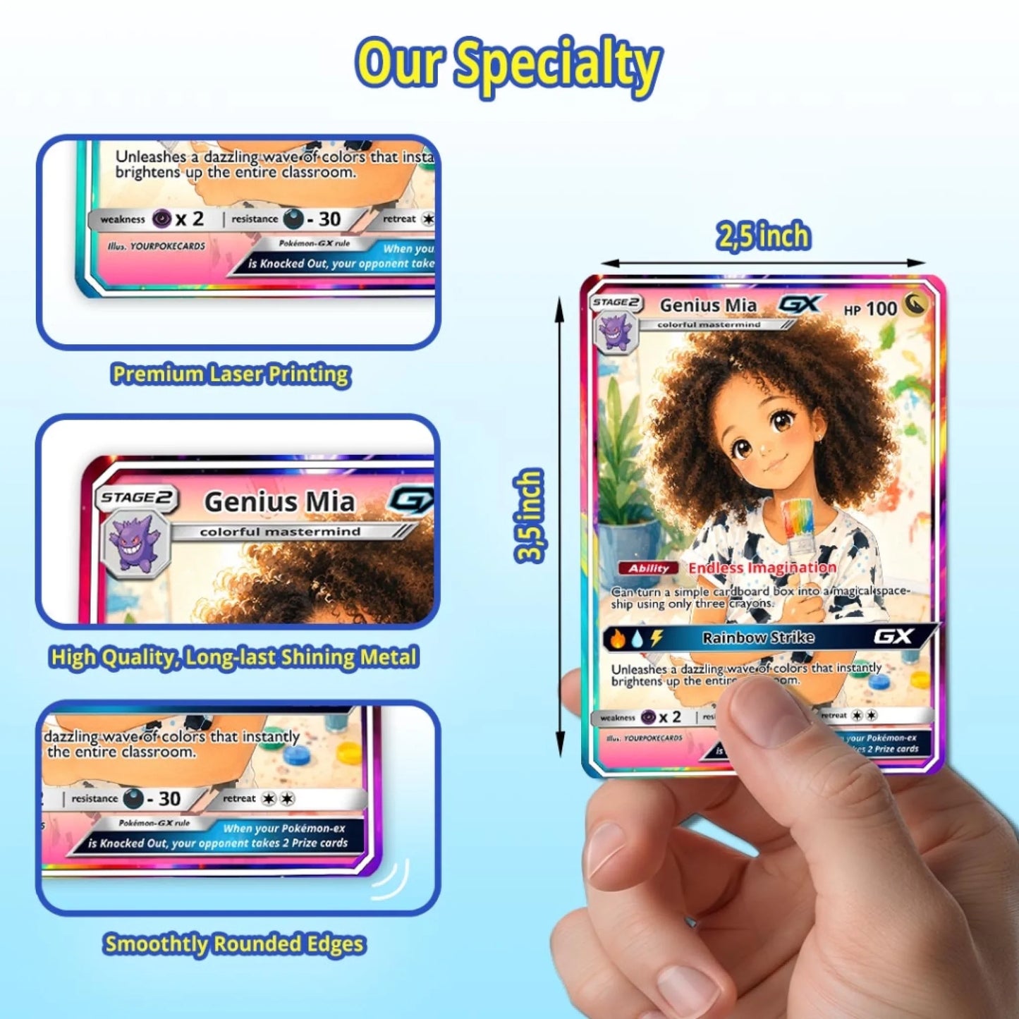 Custom Pokemon Card Back to School Gift, Little Artist Personalized Kids Trading Card, Creative Genius Keepsake - YPC-84 (2)