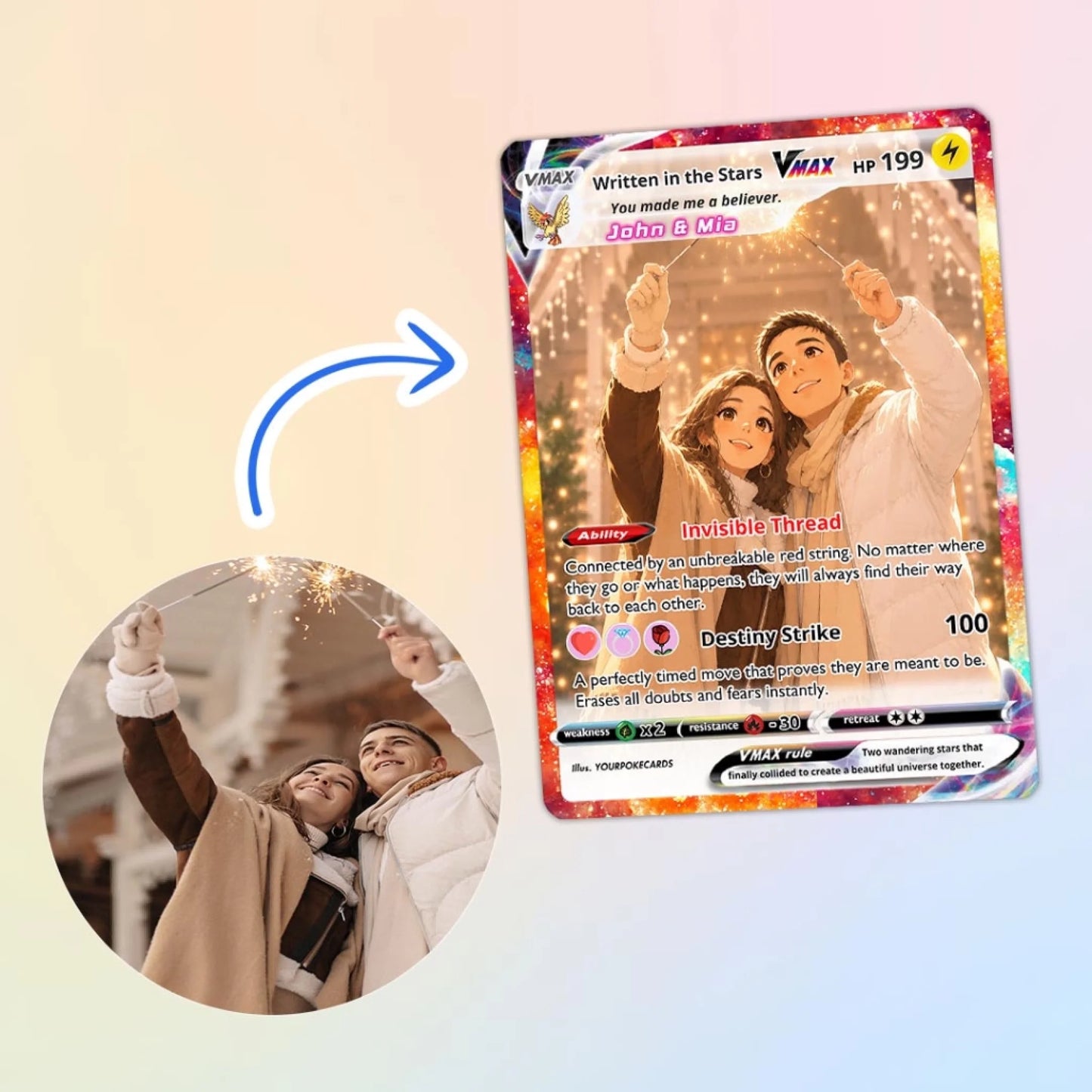 Custom Pokemon Card Couple Gift, Written in the Stars Personalized Trading Card, Cosmic Love Soulmate Keepsake - YPC-86 (3)