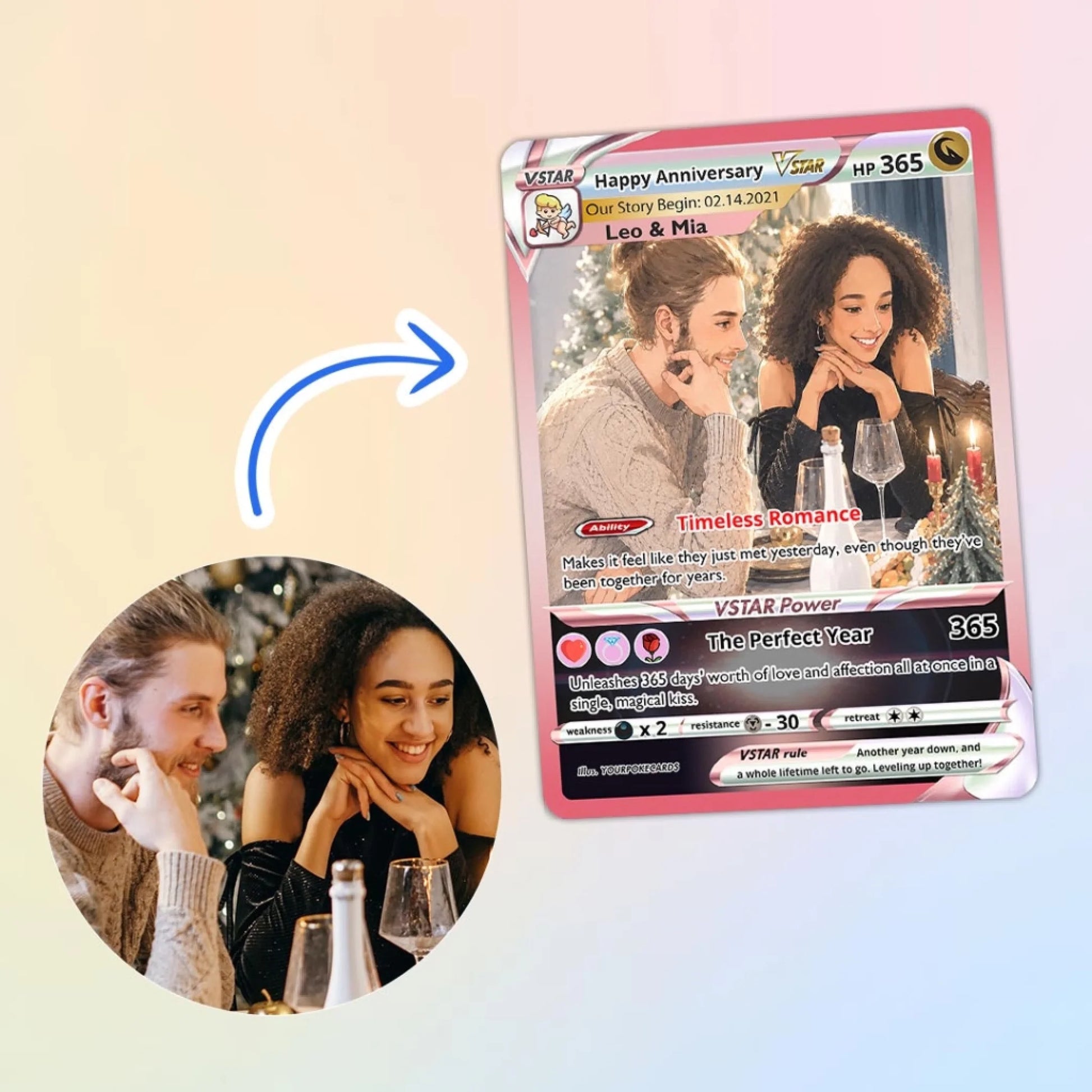 Custom Pokemon Card Anniversary Gift, Happy Anniversary Personalized Couple Trading Card, Milestone Keepsake - YPC-87 (2)